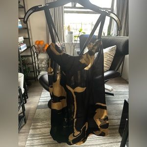 Black/Tan Max Azria Spring 2007 runway tank top with frill neckline detail